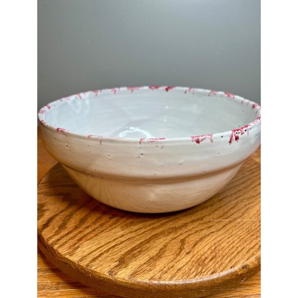 Bybee Pottery KY Christmas Poinsettia Flower Pink White Spongeware Mixing Bowl - Picture 5 of 16